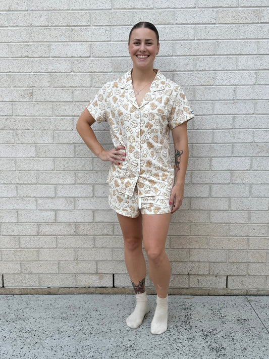 Gingerbread Dreams Christmas Pyjamas Set featuring festive Christmas Cookies